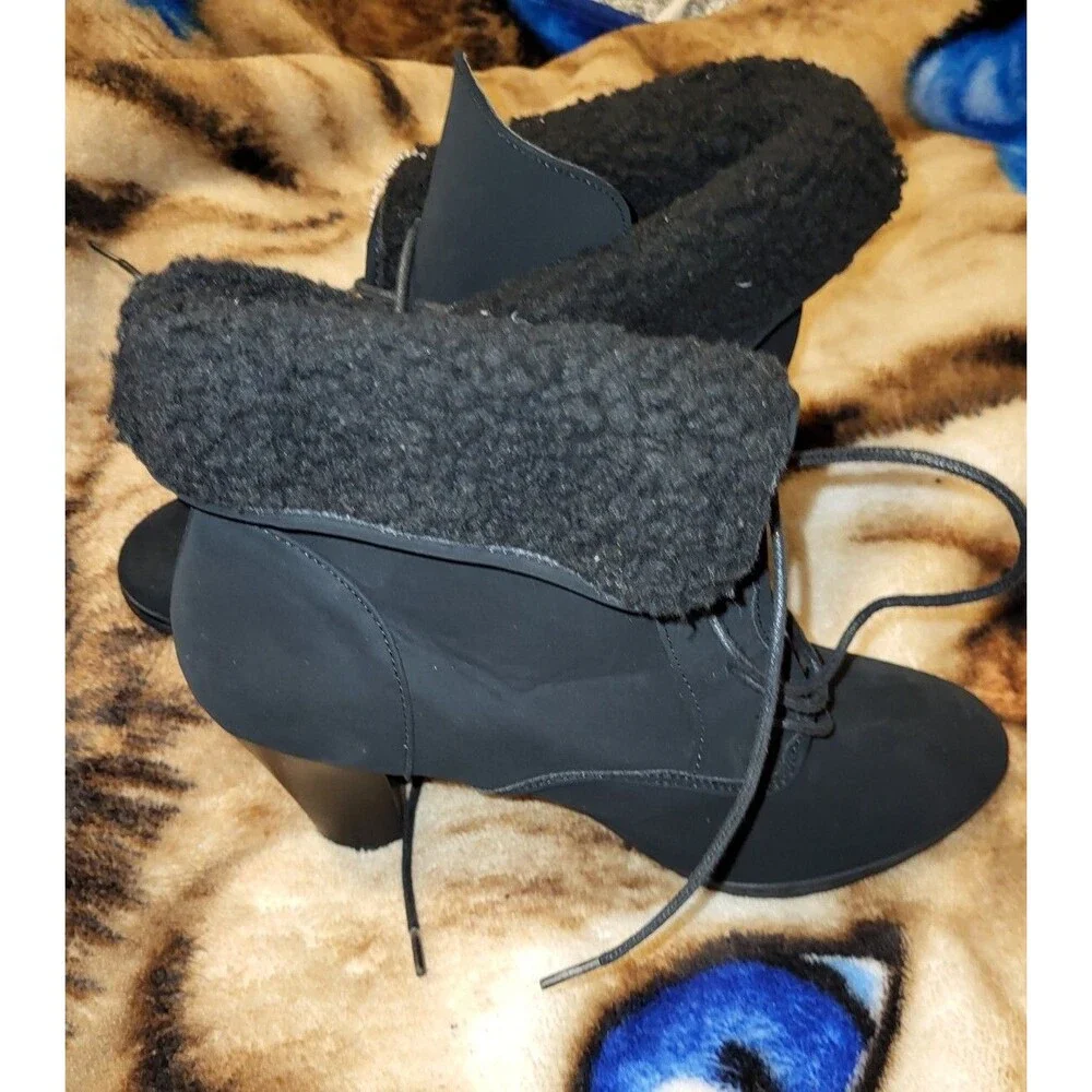 White Mountain Womens Sydnie Ankle Boots Black Faux Leather Fur Lined Size 11